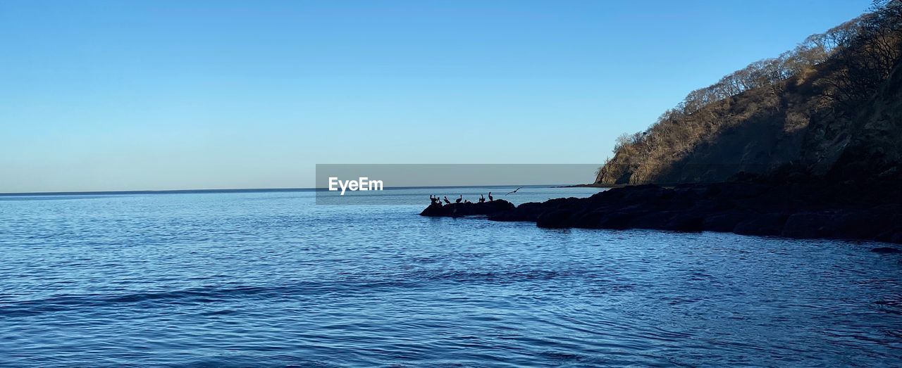 Scenic view of sea against clear blue sky