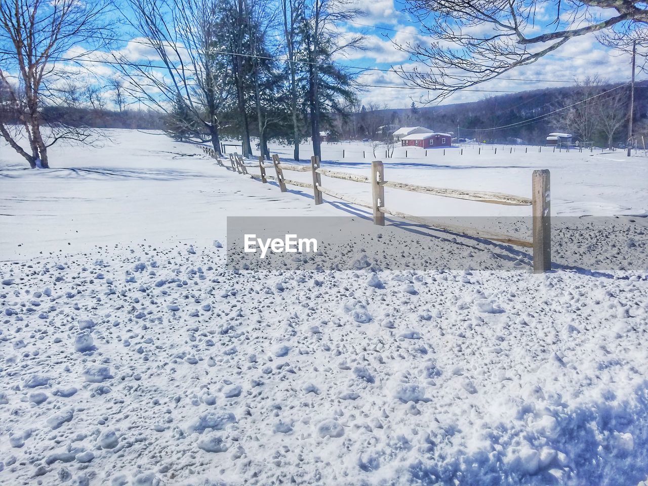 SCENIC VIEW OF SNOW COVERED FIELD