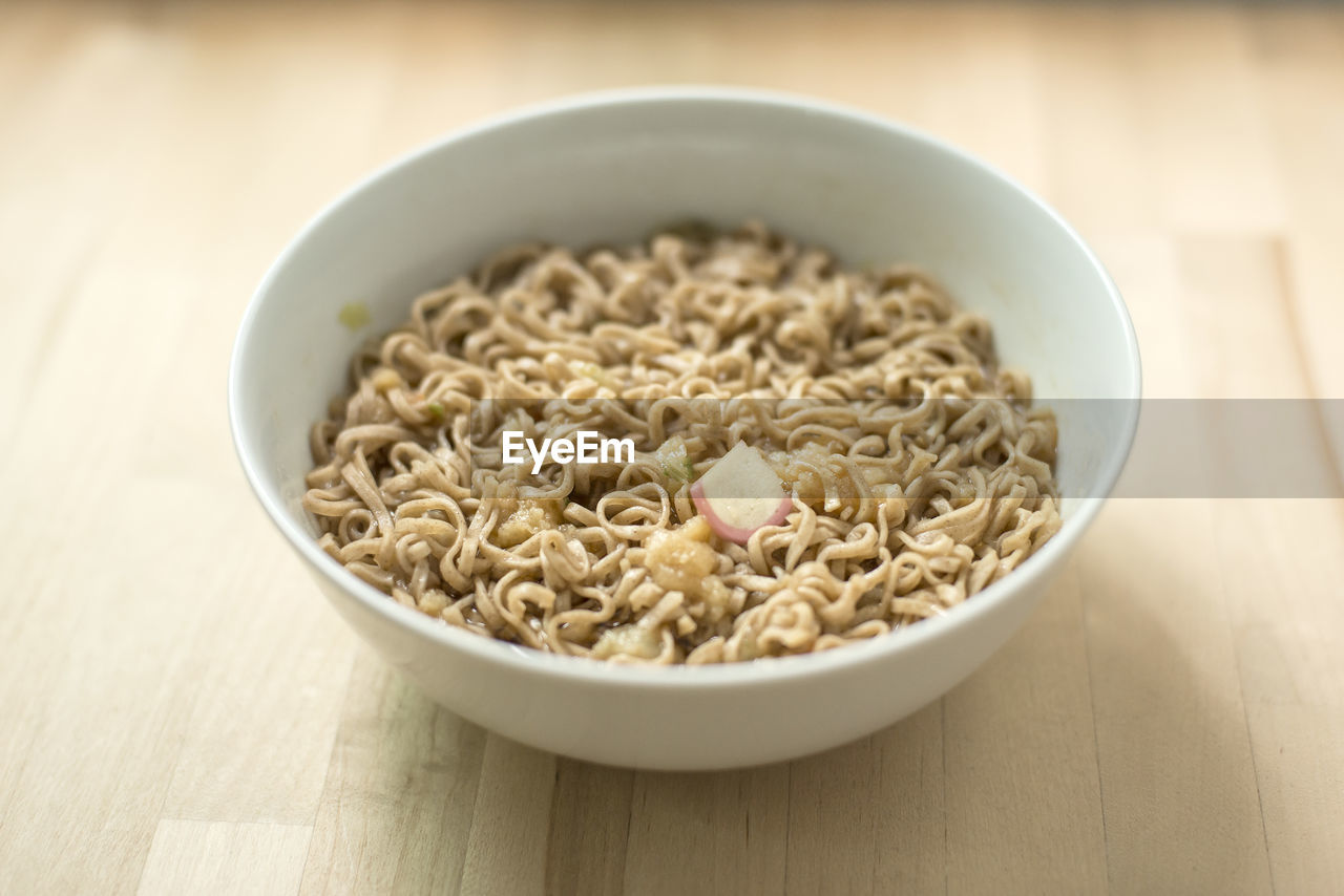 High angle view of breakfast in bowl on table