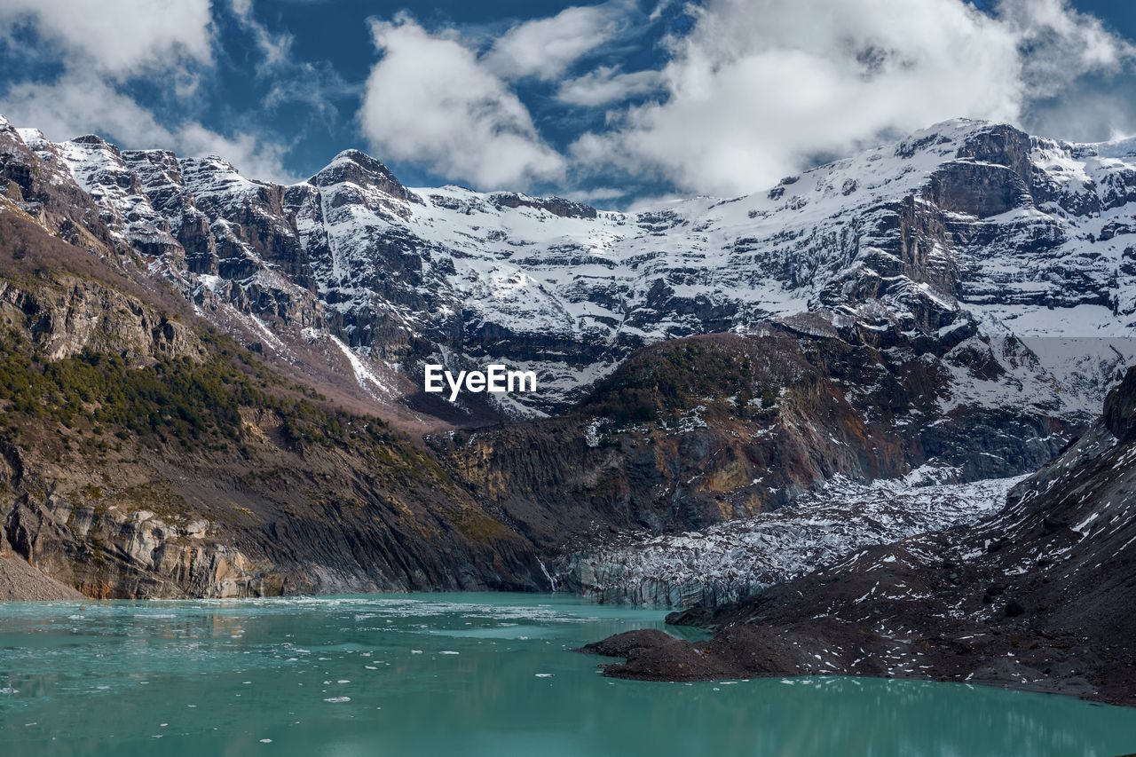 Scenic view of snowcapped mountains during winter