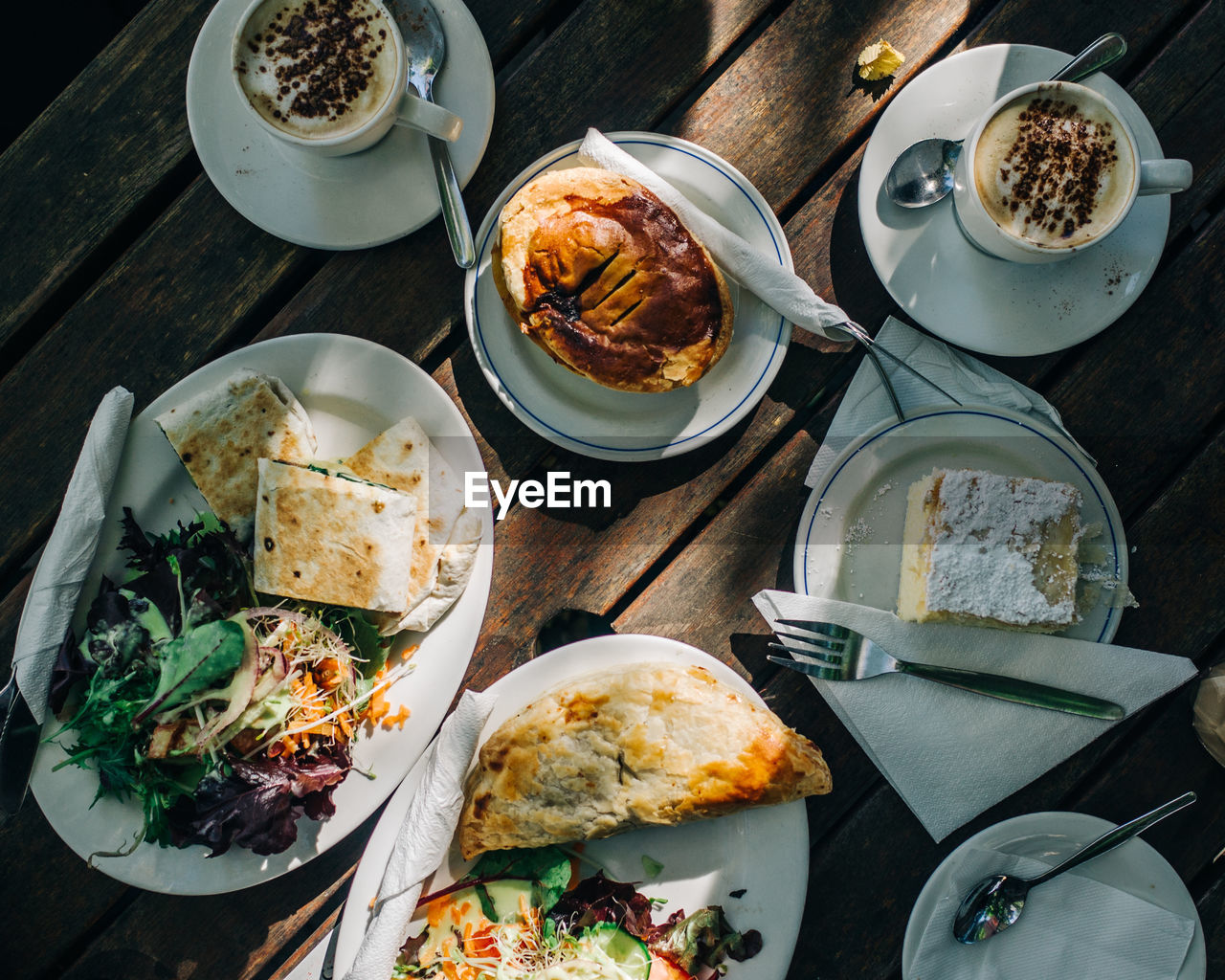 High angle view of meal on table