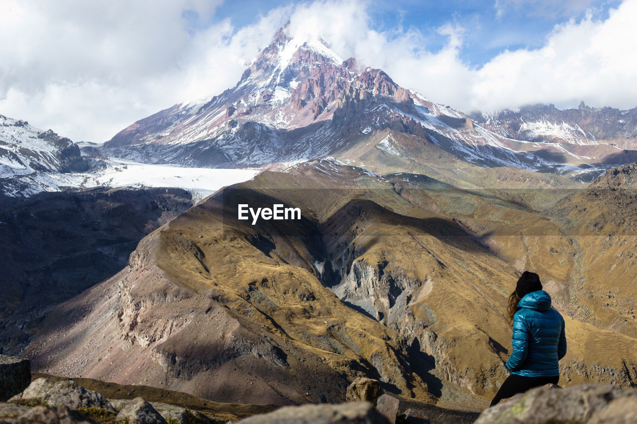 Rear view of woman on mountain