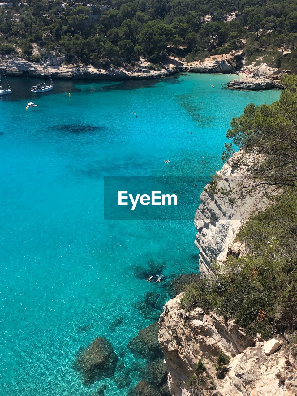 High angle view of sea and rocks