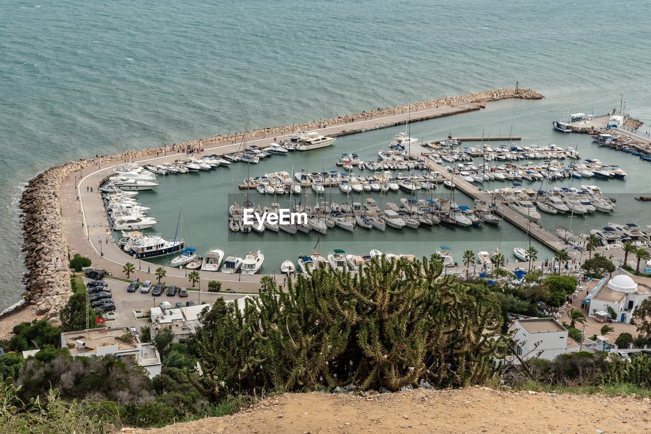 High angle view of sailboat on beach