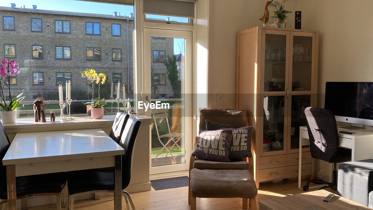 Empty chairs and table at home