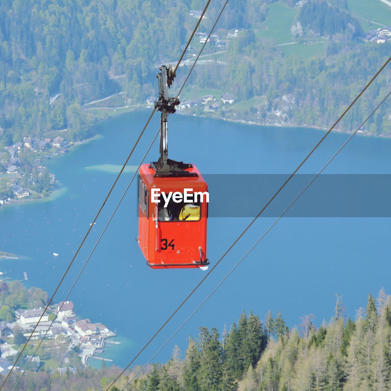 Overhead cable car over mountain range