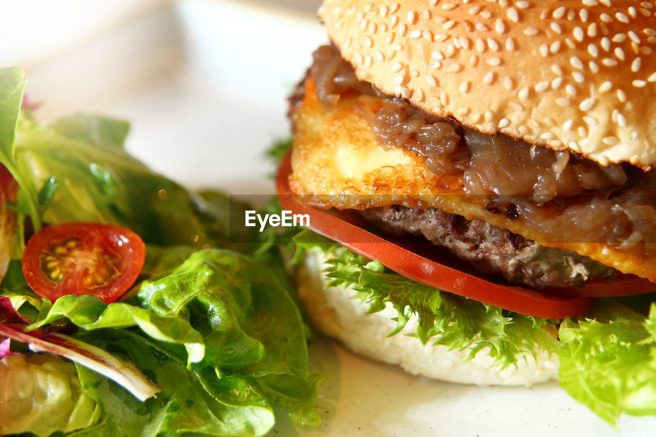 Close-up of burger in plate