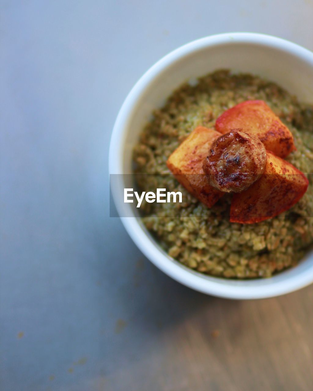 High angle view of food in bowl on table