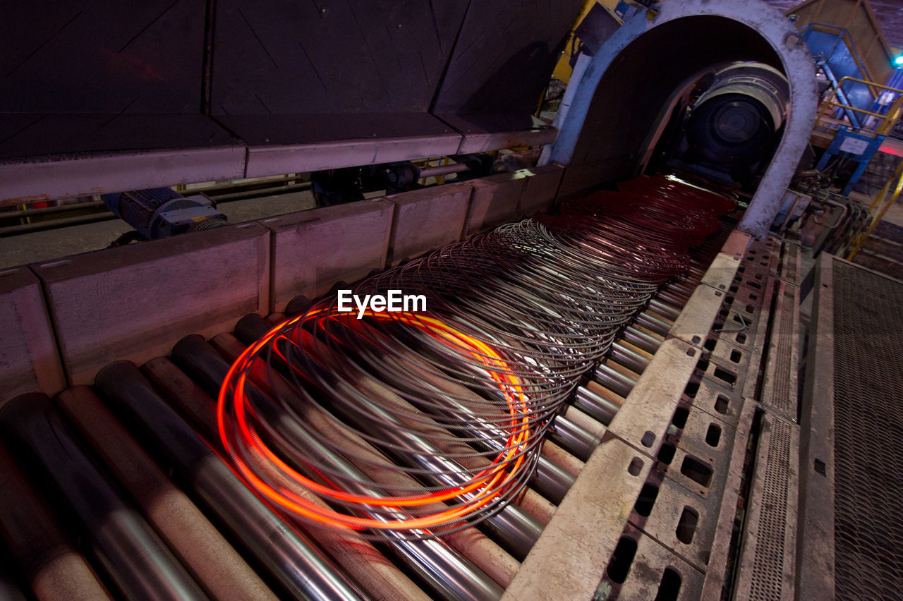 Metal rings on production line at industry