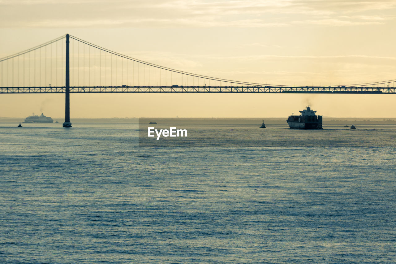 View of suspension bridge in sea