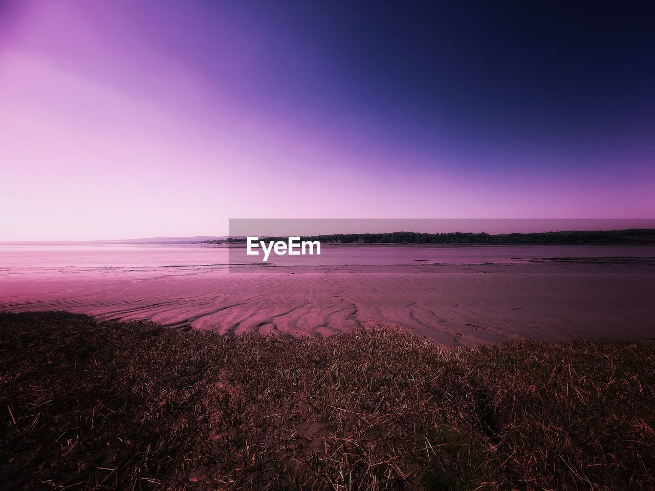 Scenic view of beach against clear sky