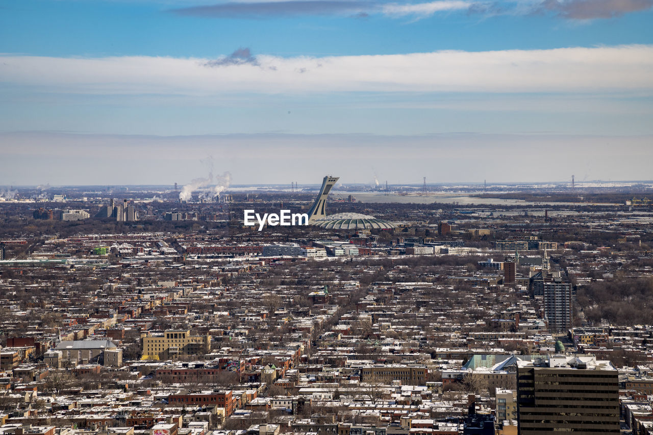 High angle view of cityscape against sky