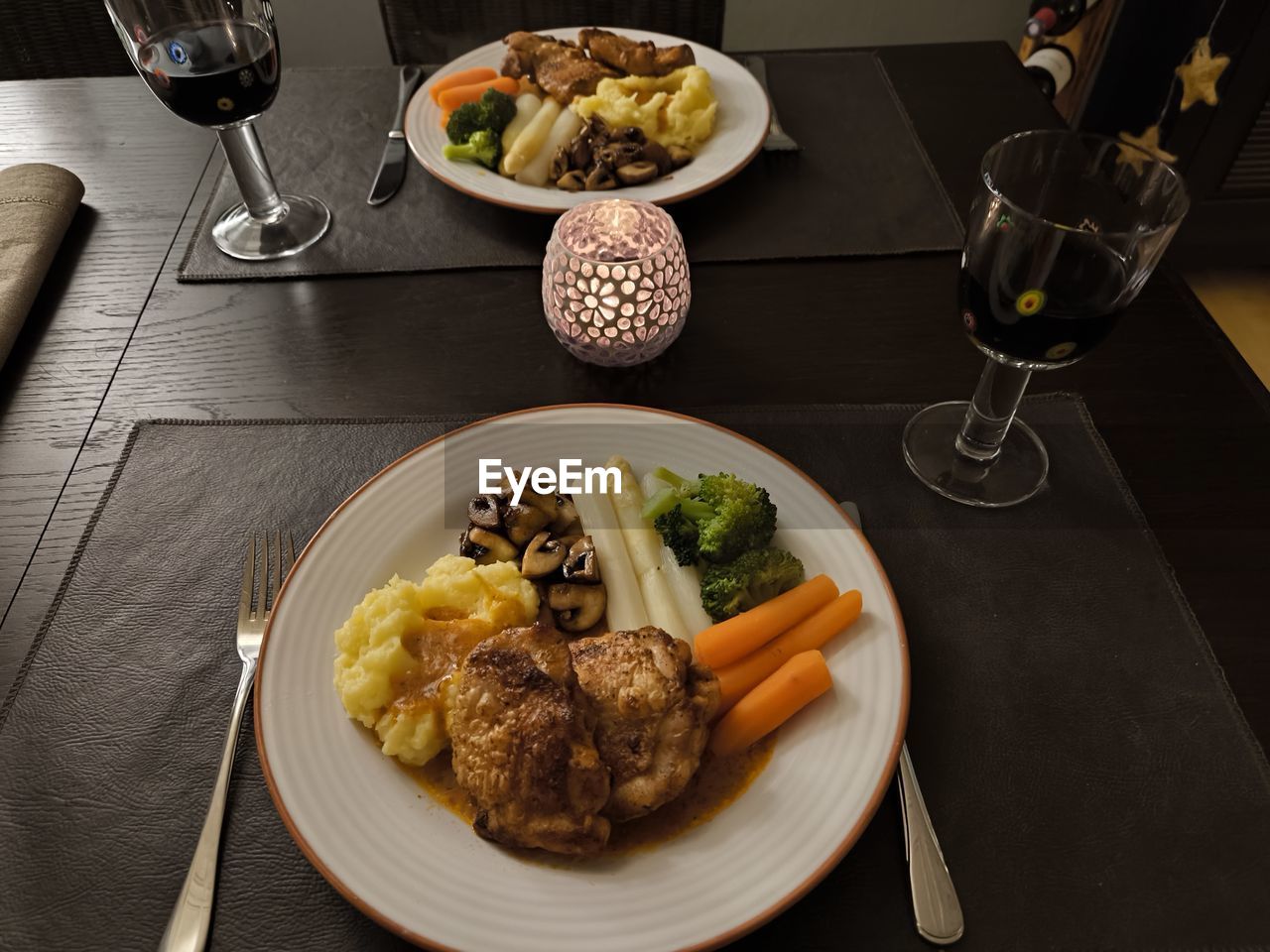 high angle view of food served in plate on table