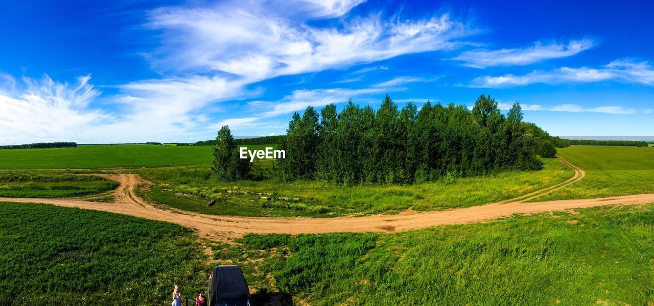 DIRT ROAD ALONG COUNTRYSIDE LANDSCAPE