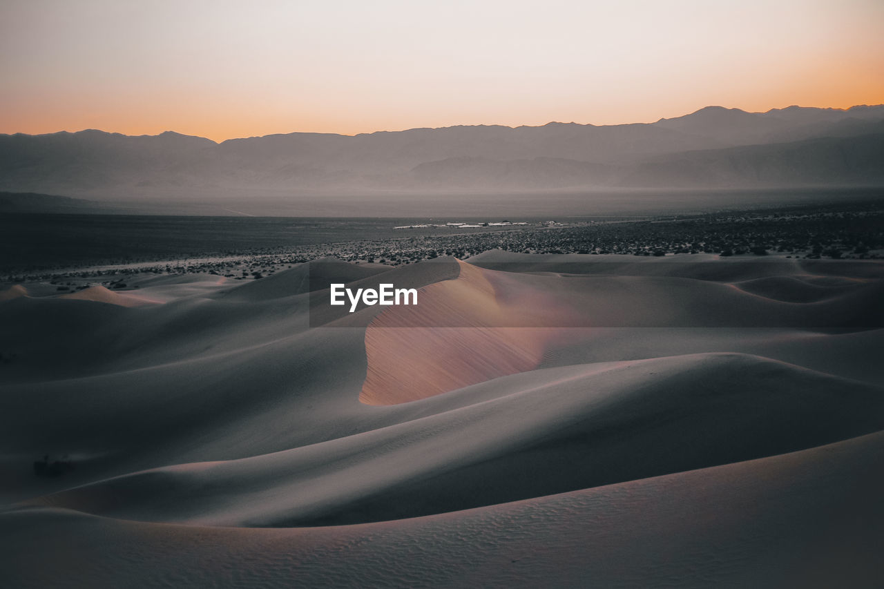 Landscape shot of sand dune in death valley during blue hour