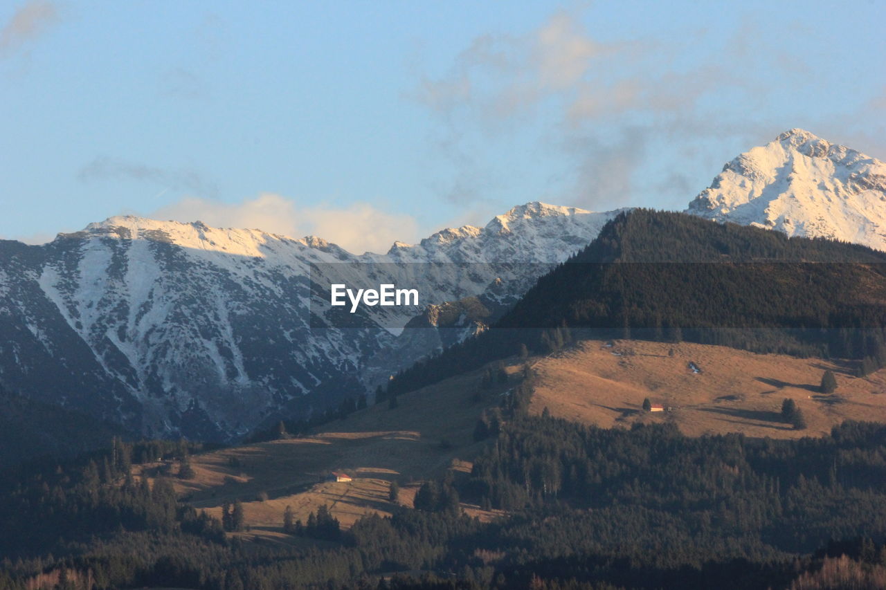 View of mountain range in winter