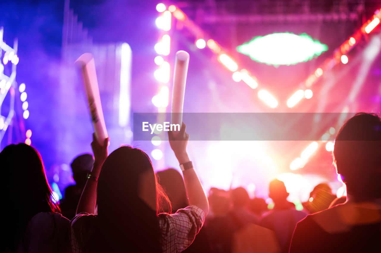 Rear view of people enjoying at music concert