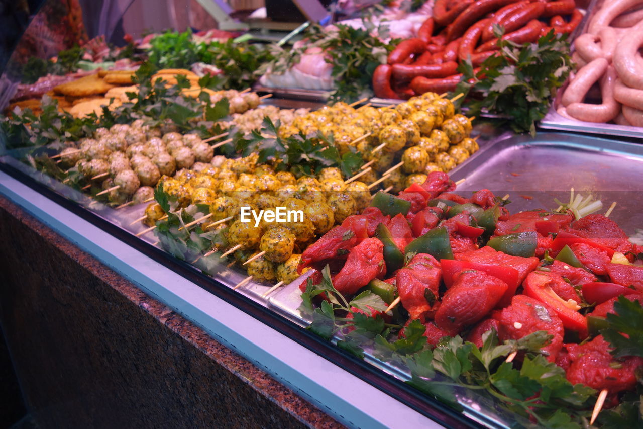 Raw meat in butcher's shop showcase