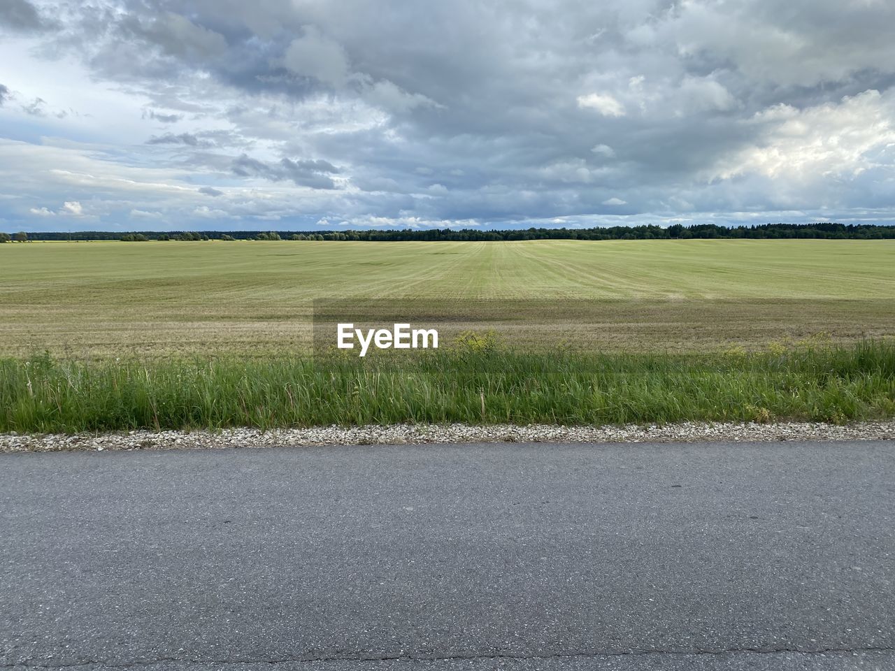 FIELD BY ROAD AGAINST SKY