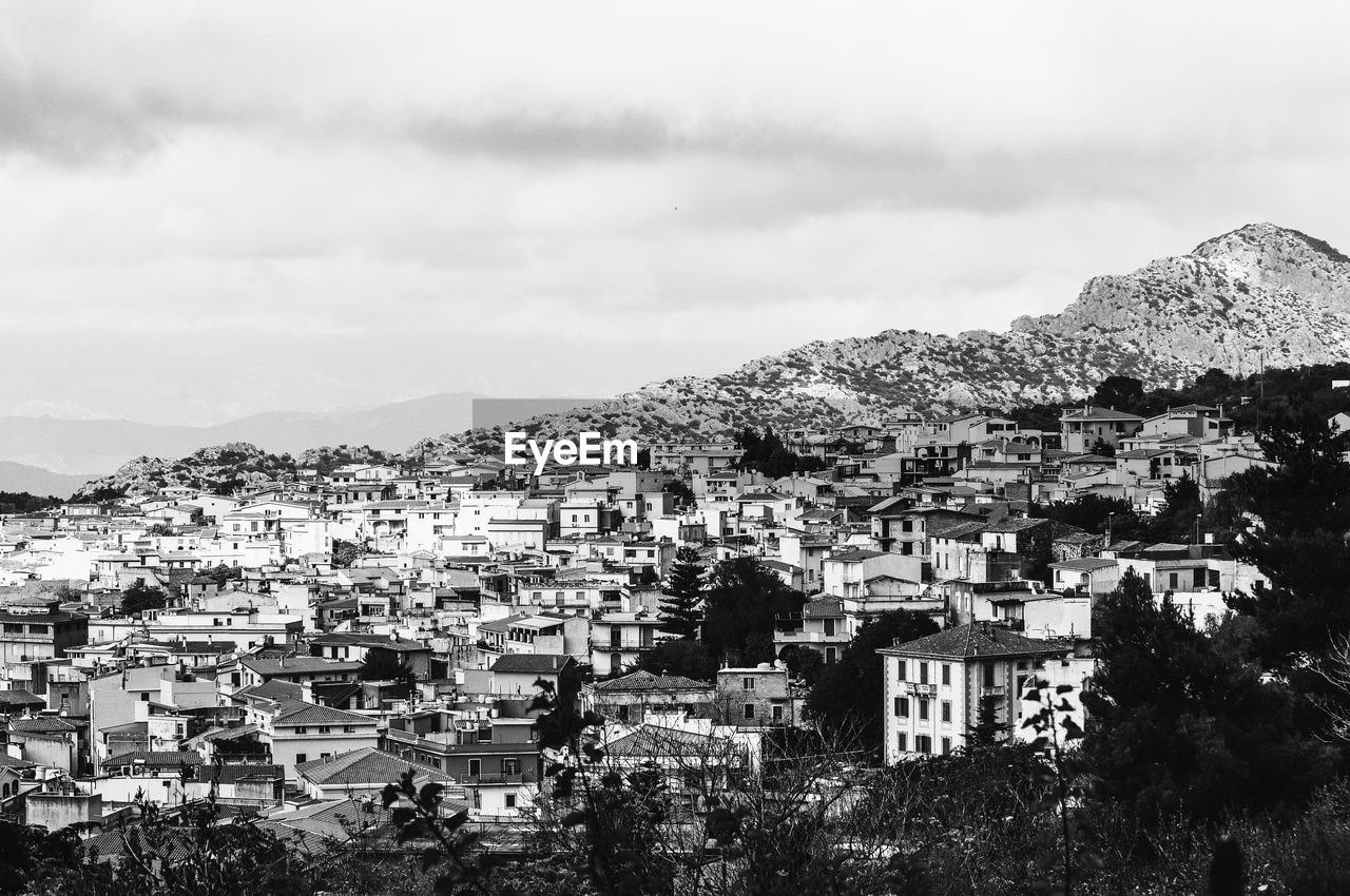 High angle shot of townscape against sky