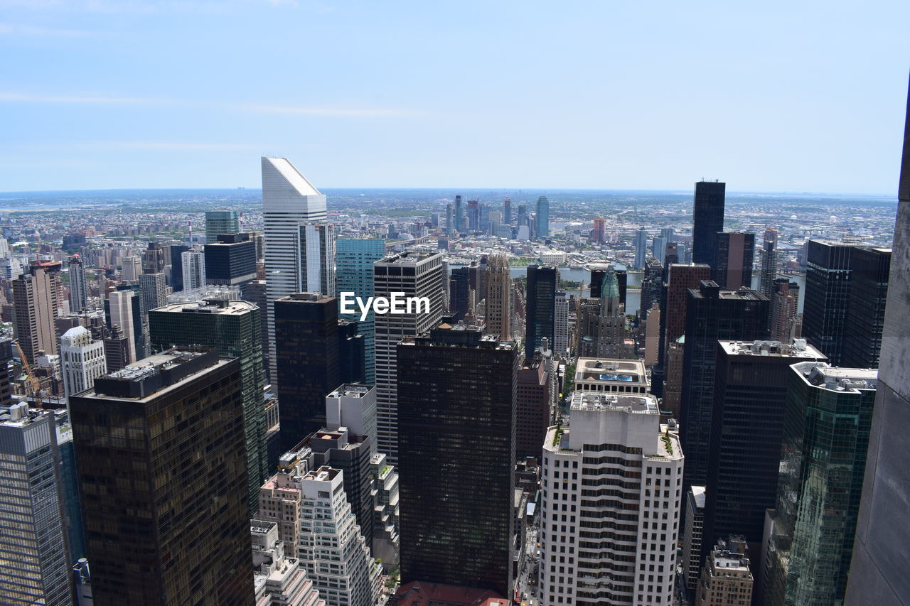 New york manhattan skyline from top of the rock observation deck, panoramic view on ny city