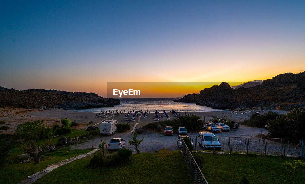 high angle view of people at sunset