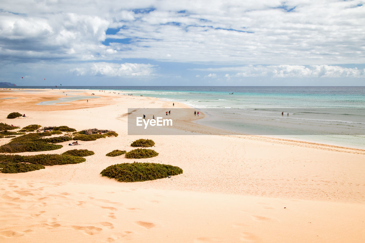 The beautiful sandy beach of risco del paso on the east coast of the scarce island of fuerteventura