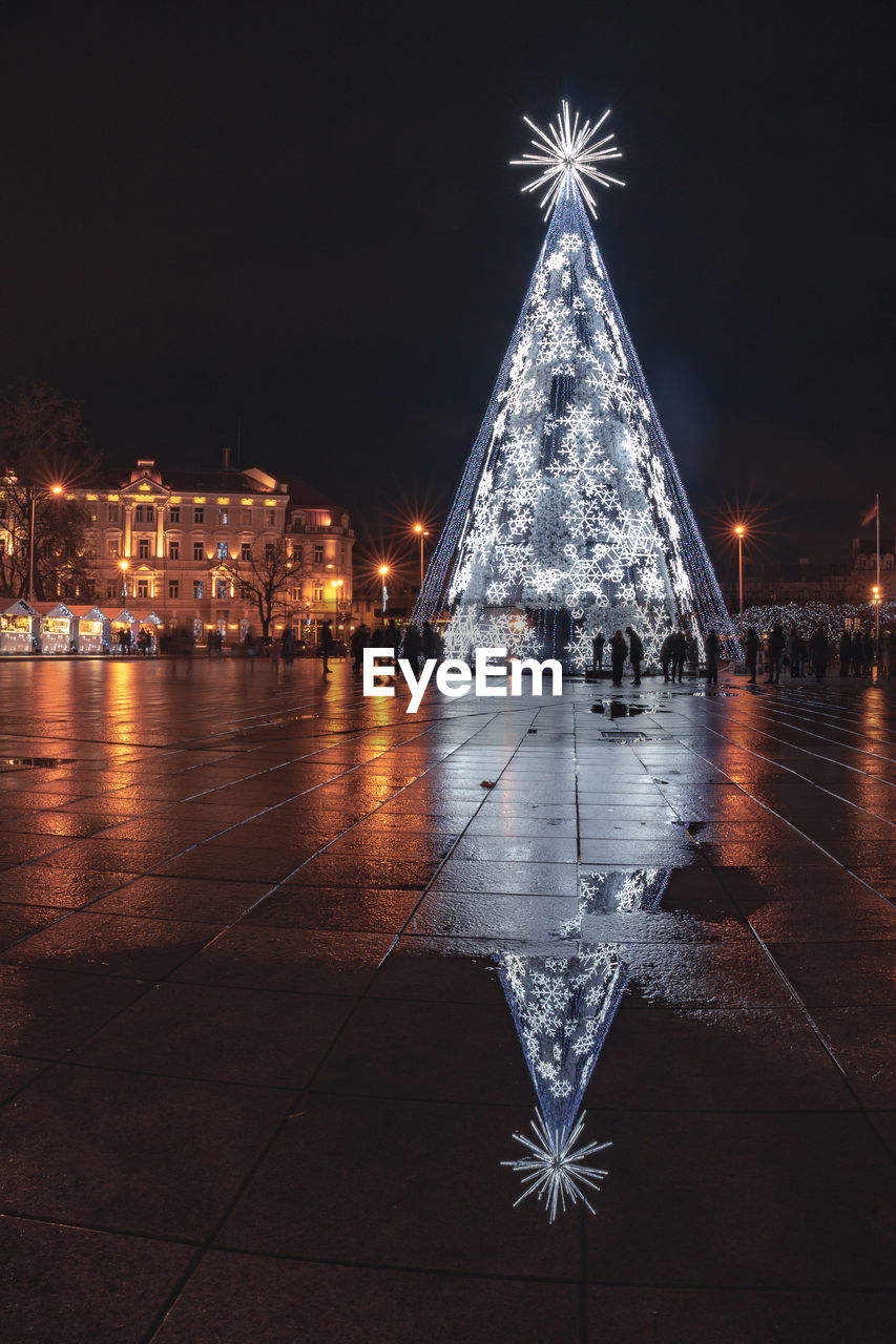 Christmas tree in cathedral square in vilnius at night.