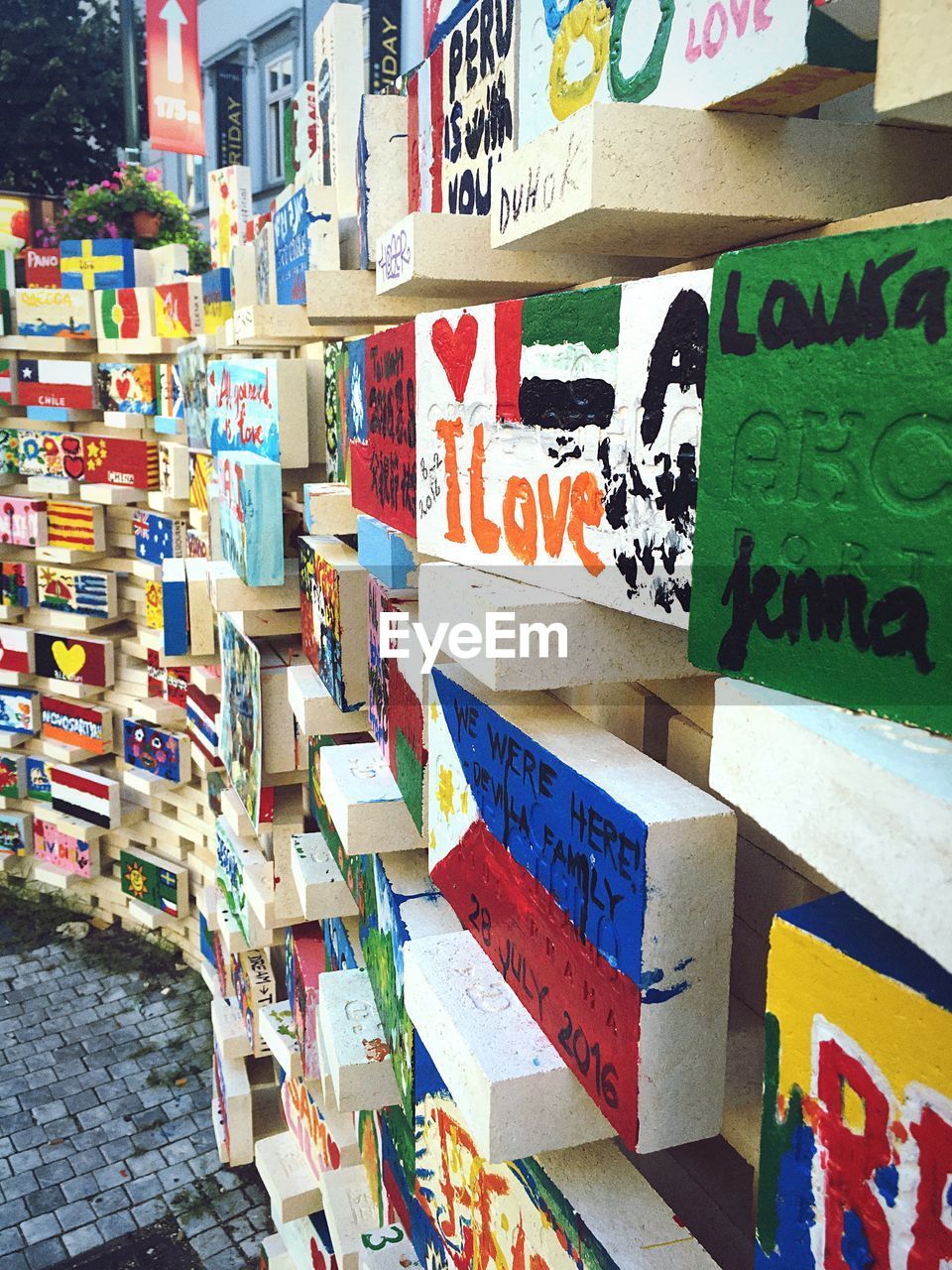 Wall of building with colorful graffiti