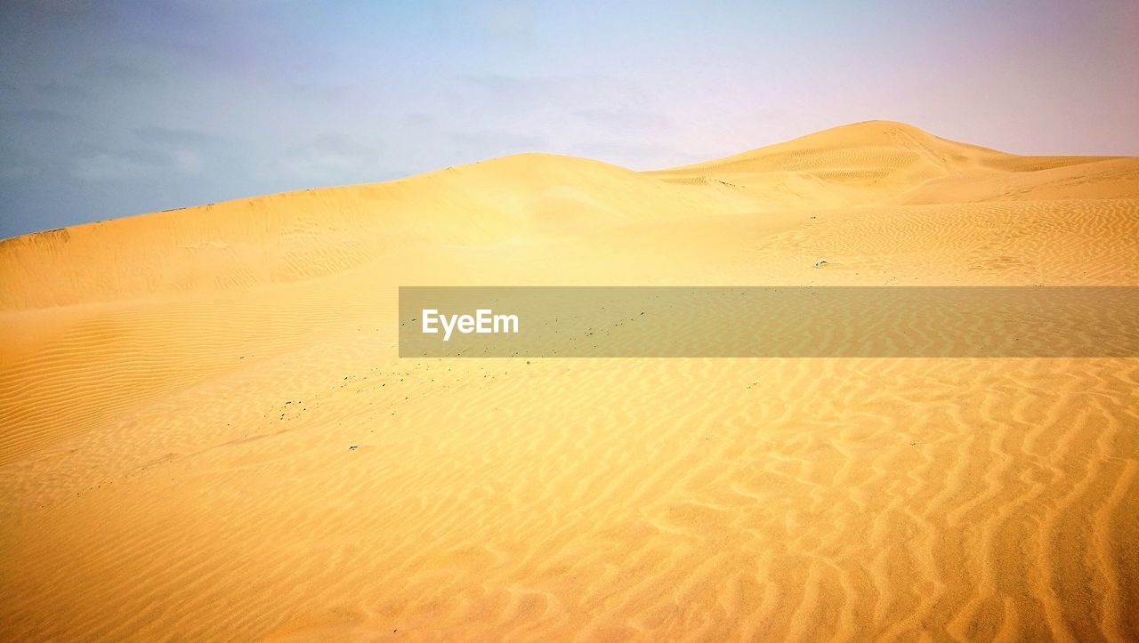 Sand dunes in desert against sky