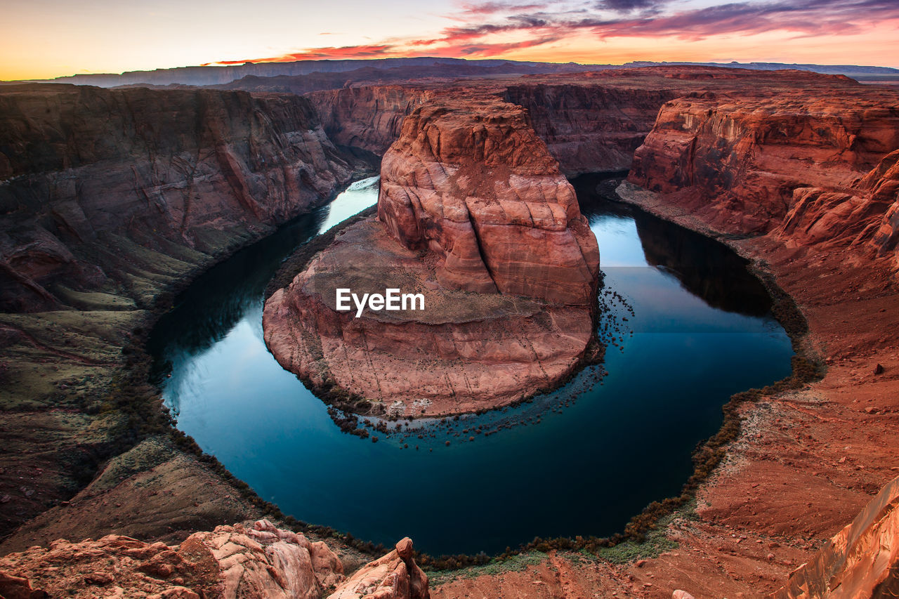 High angle view of rock formations in river