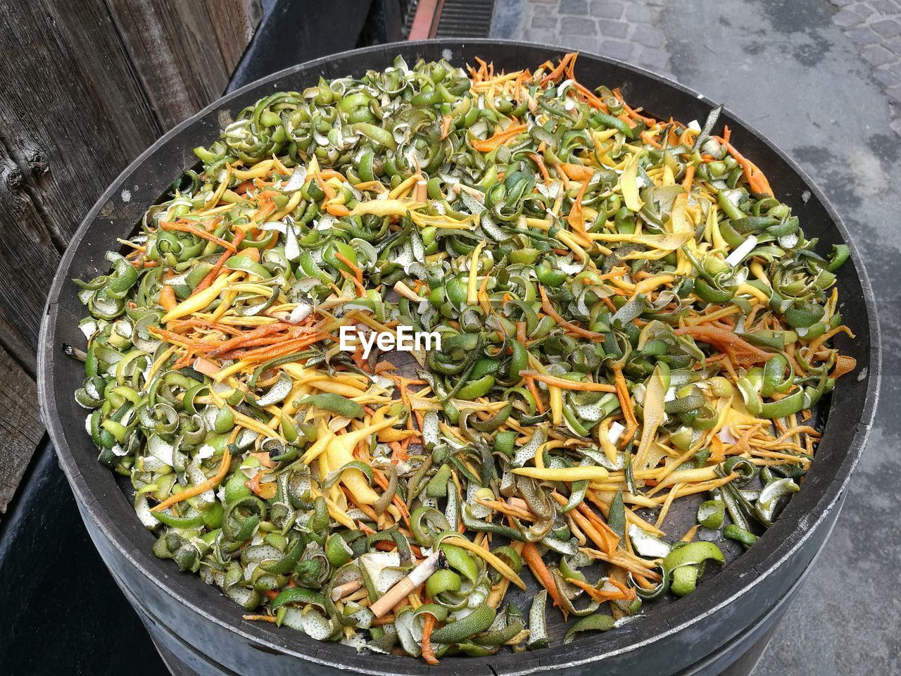 High angle view of fruit peels