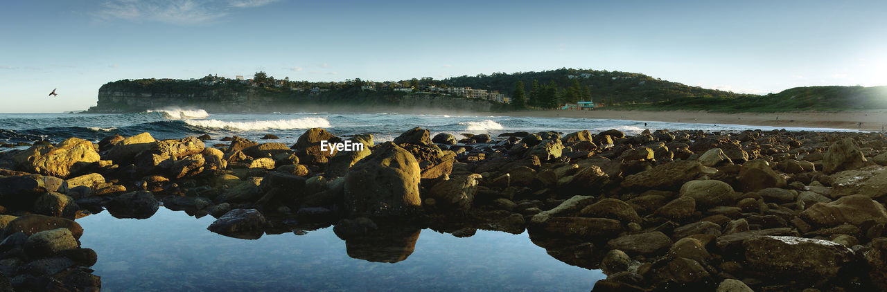 SCENIC VIEW OF ROCKS IN SEA AGAINST SKY