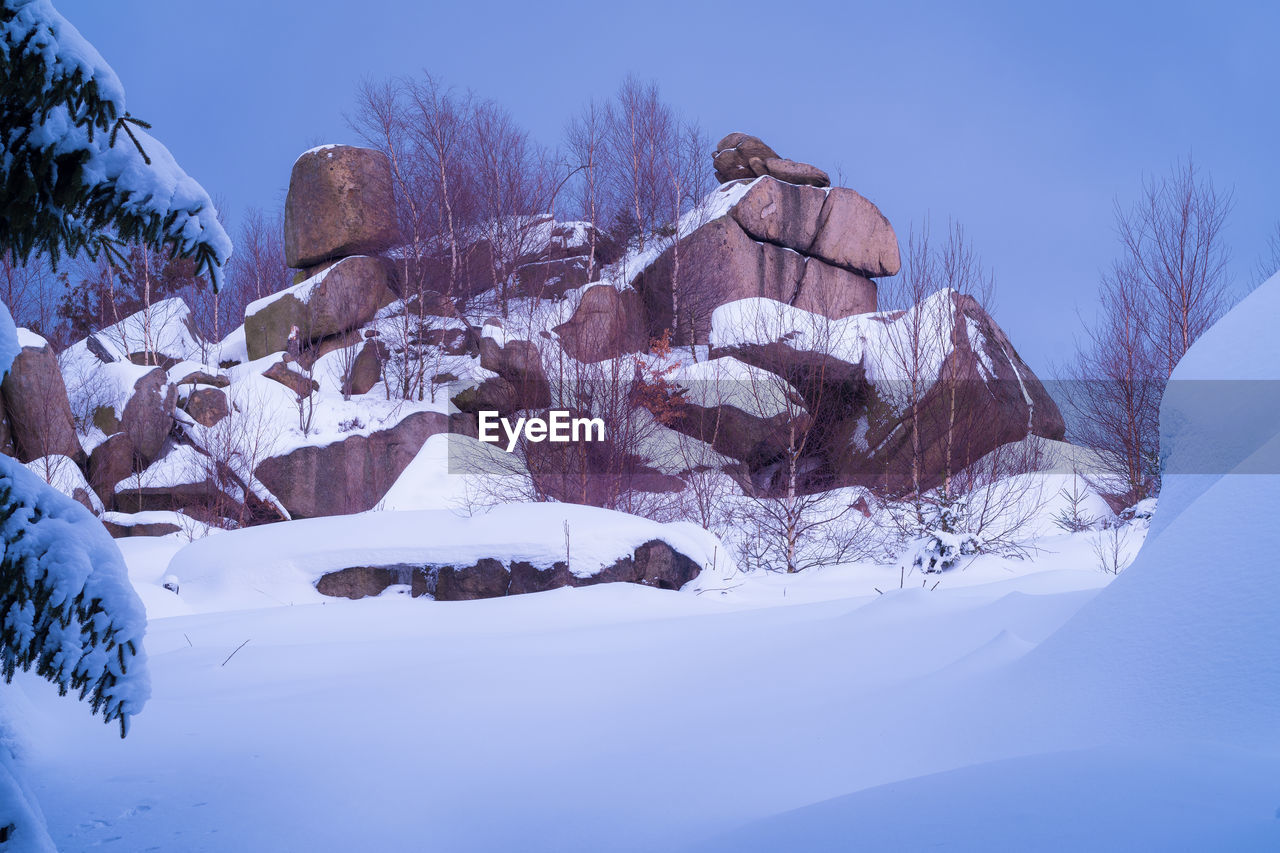 SNOW COVERED LAND AGAINST SKY