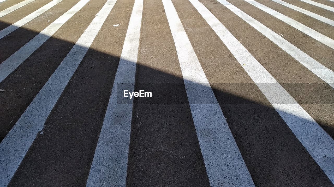 High angle view of zebra crossing on road