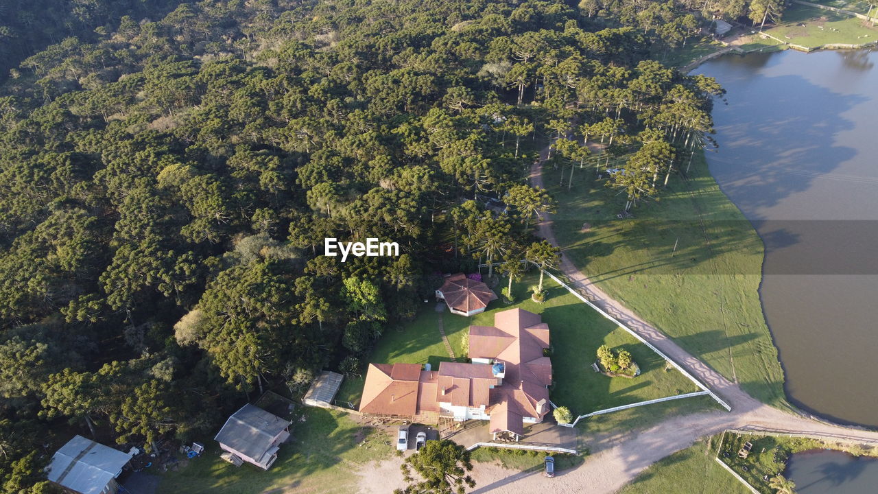 aerial photography, tree, plant, high angle view, water, nature, architecture, aerial view, built structure, environment, green, day, building exterior, building, landscape, growth, outdoors, beauty in nature, land, house, scenics - nature, sunlight, lake, transportation, bird's-eye view, no people, residential district, tranquility, rural scene
