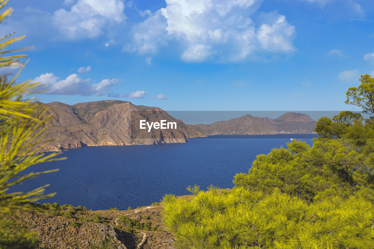 Panoramic view of sea and mountains in the mediterranean area of cartagena spain