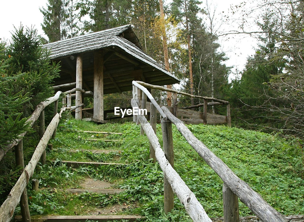 Built structure against trees
