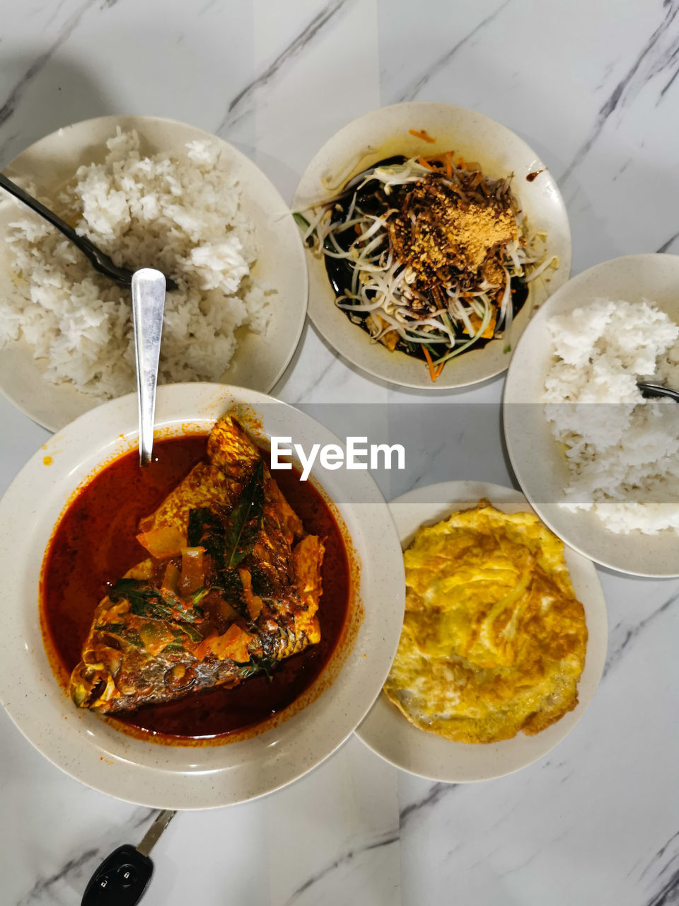 food and drink, food, dish, bowl, healthy eating, high angle view, wellbeing, curry, meal, indoors, kitchen utensil, spoon, eating utensil, no people, freshness, cuisine, produce, indian food, directly above, spice, asian food, table, breakfast, still life