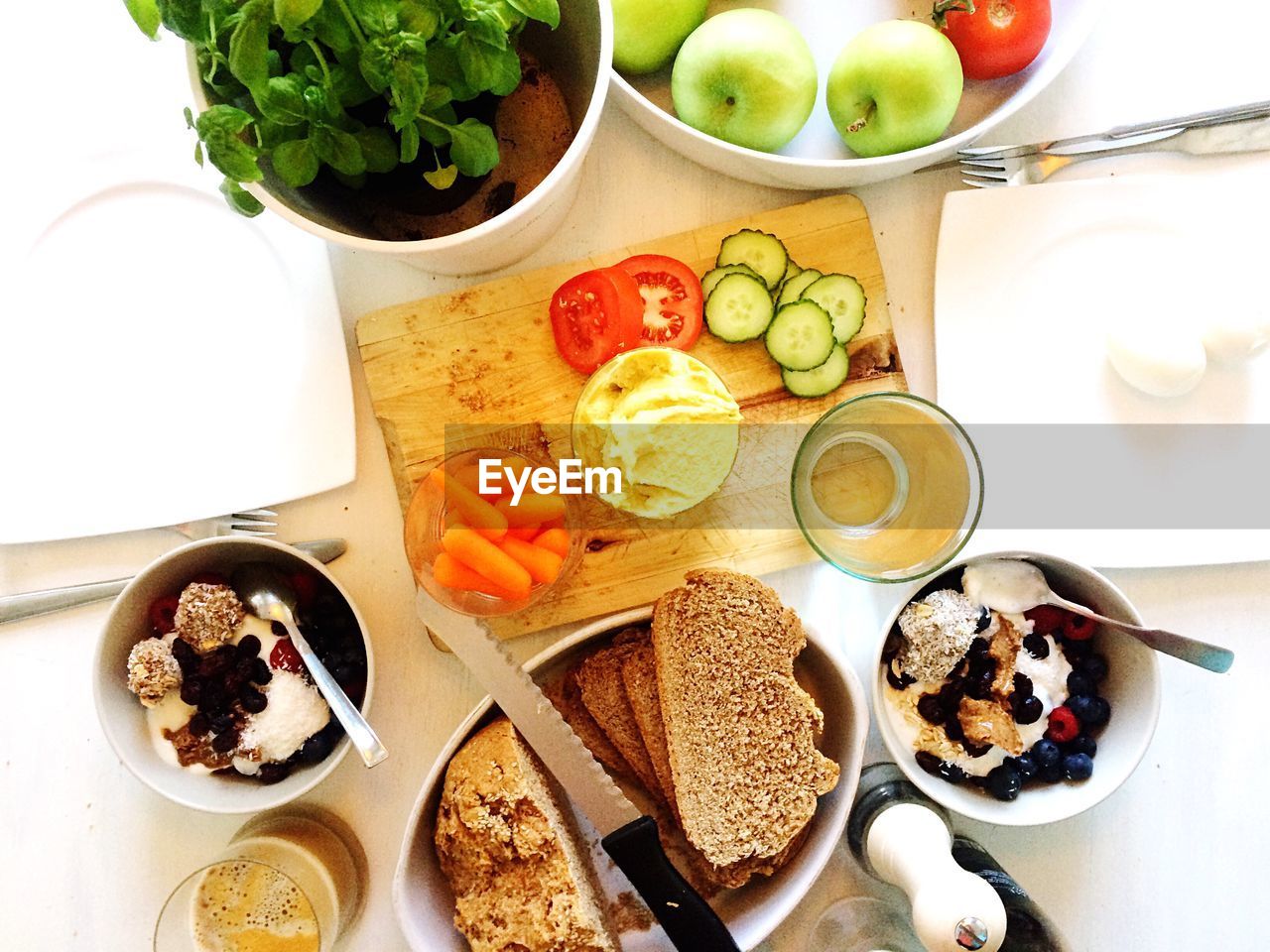 Directly above view of various food on table
