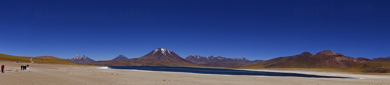 Panoramic view of mountains against clear blue sky