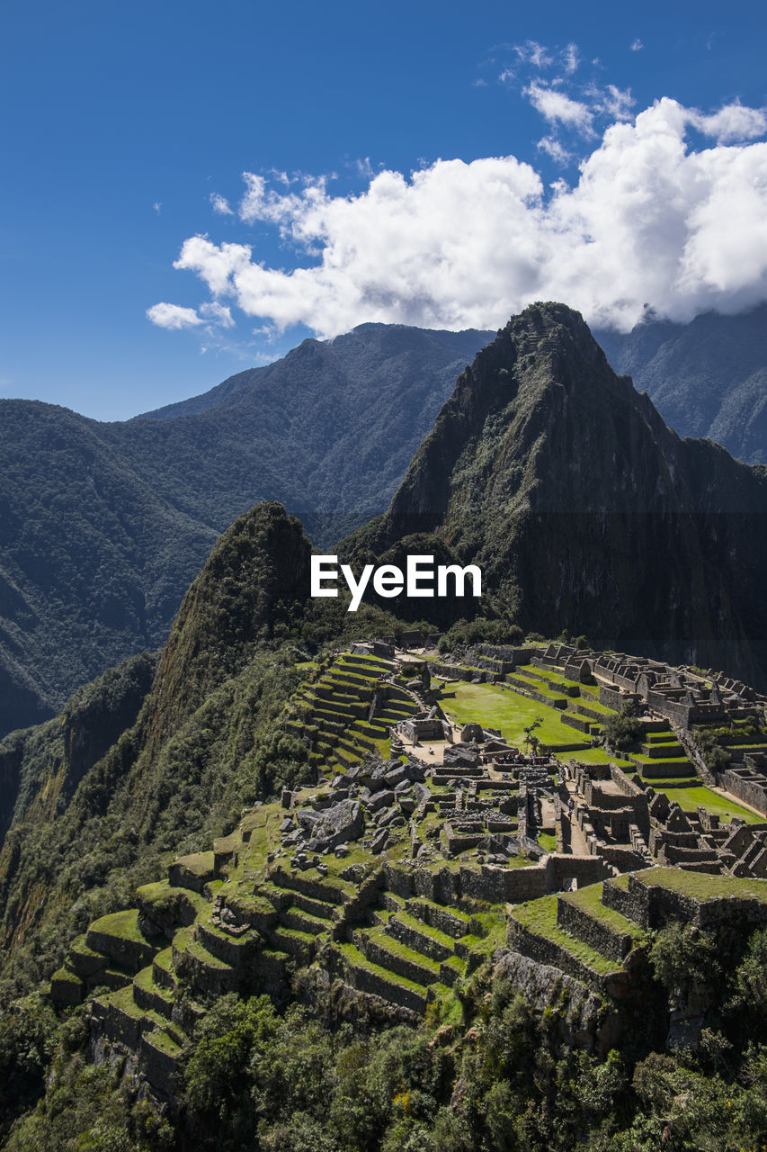 Elevated view of inca ruins, machu picchu, cusco, peru, south america