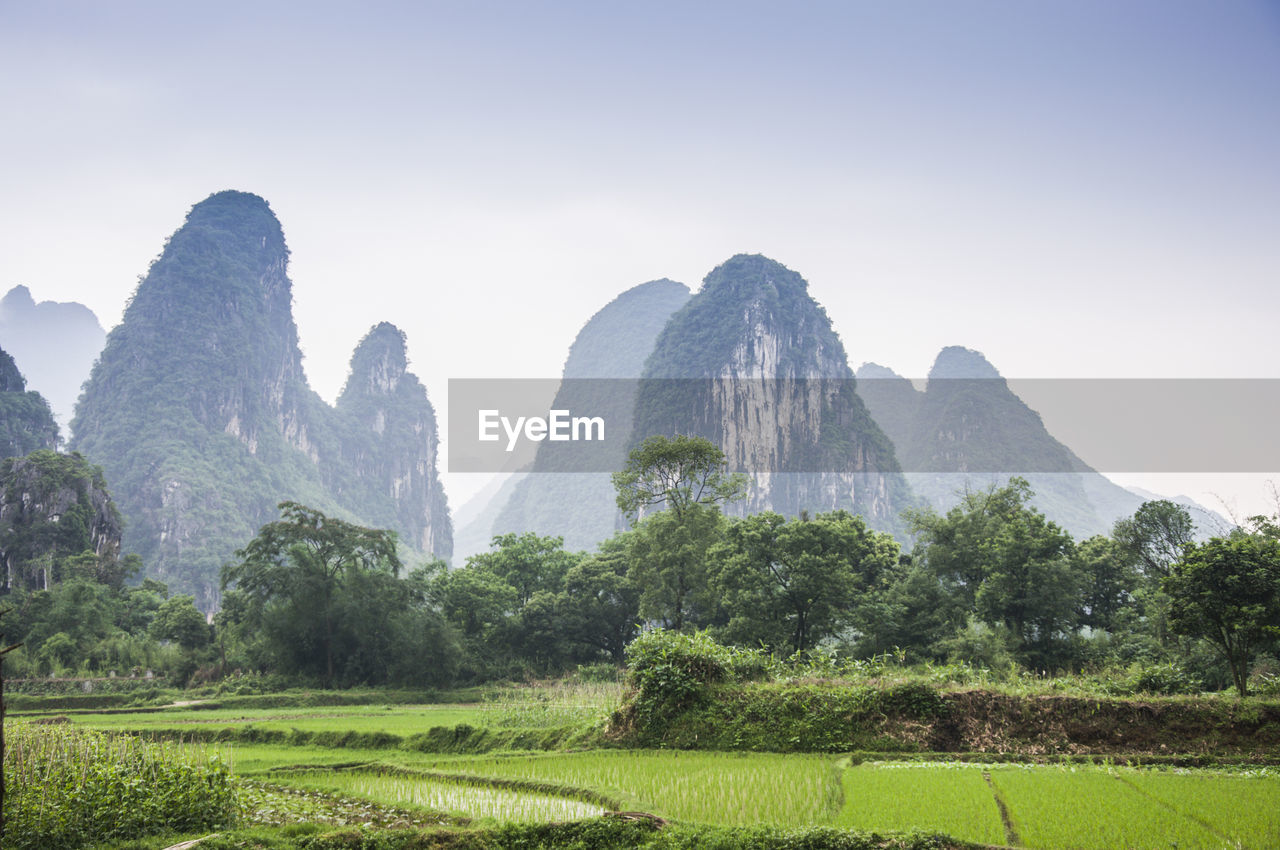 Scenic view of mountains against clear sky