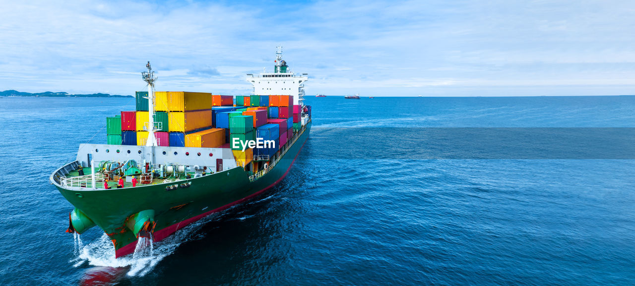 high angle view of ship on sea against sky