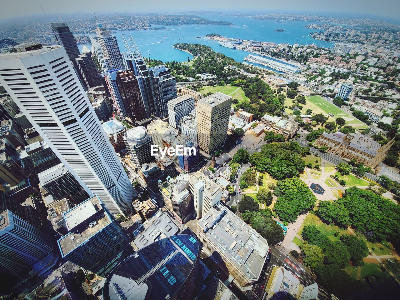 HIGH ANGLE VIEW OF MODERN BUILDINGS AND CITY