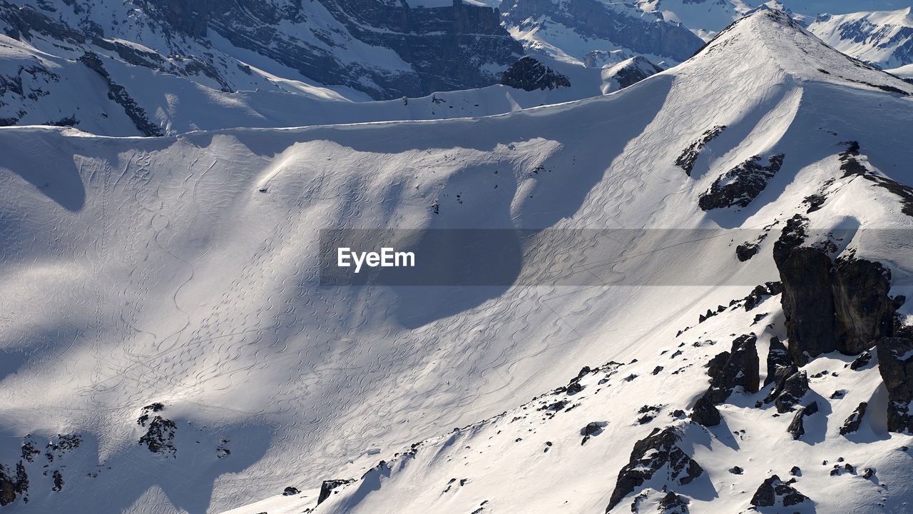 High angle view of snow covered mountain