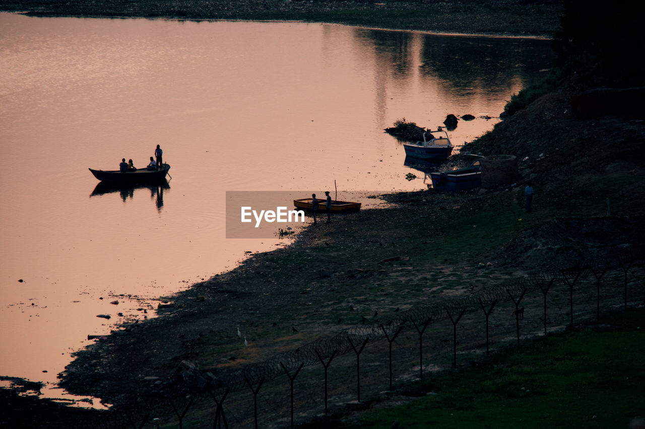 High angle view of boats in lake