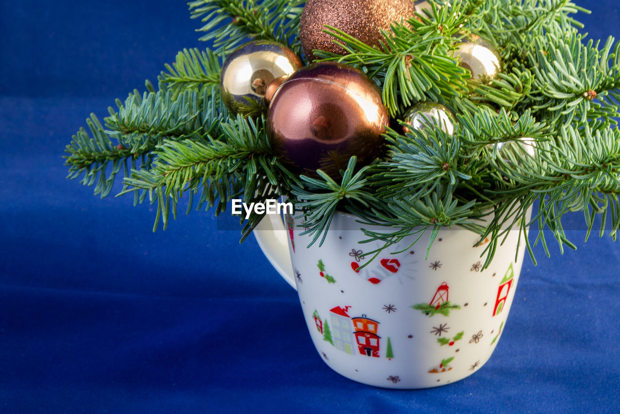 close-up of christmas decoration on table