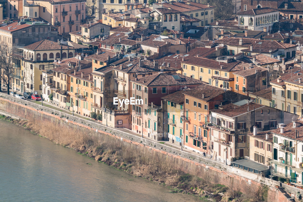 High angle view of buildings in city