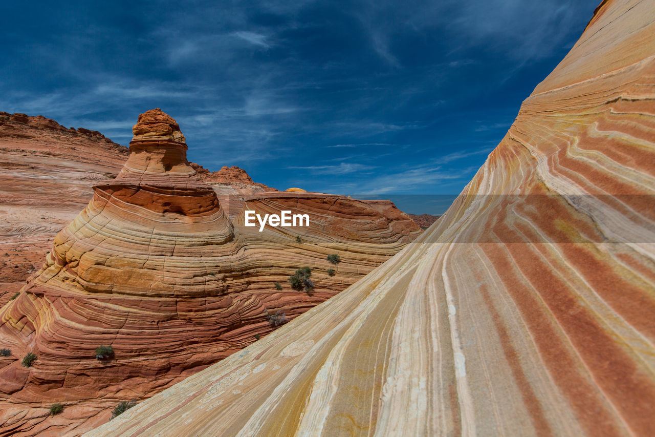 View of rock formations in desert